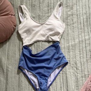 White and blue Shein one piece split XL